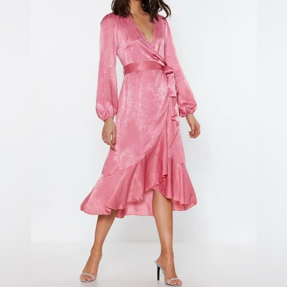 Nasty Gal Dresses & Skirts - NWT Nasty Gal Pink Satin Wrap Dress